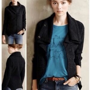 Anthropologie Sparrow 100% Wool Split Neck/drape Asymmetrical Cardigan Gray